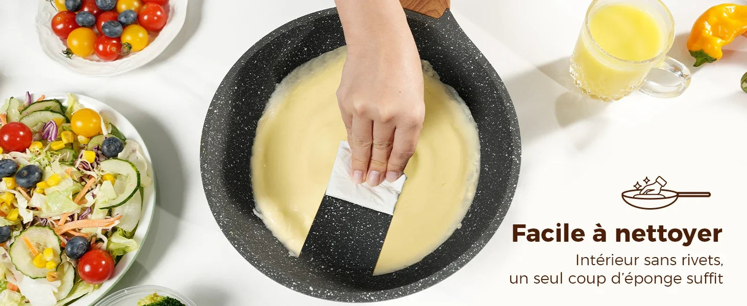 Padella alta 24 cm con coperchio – Padella antiaderente in granito, compatibile con l'induzione