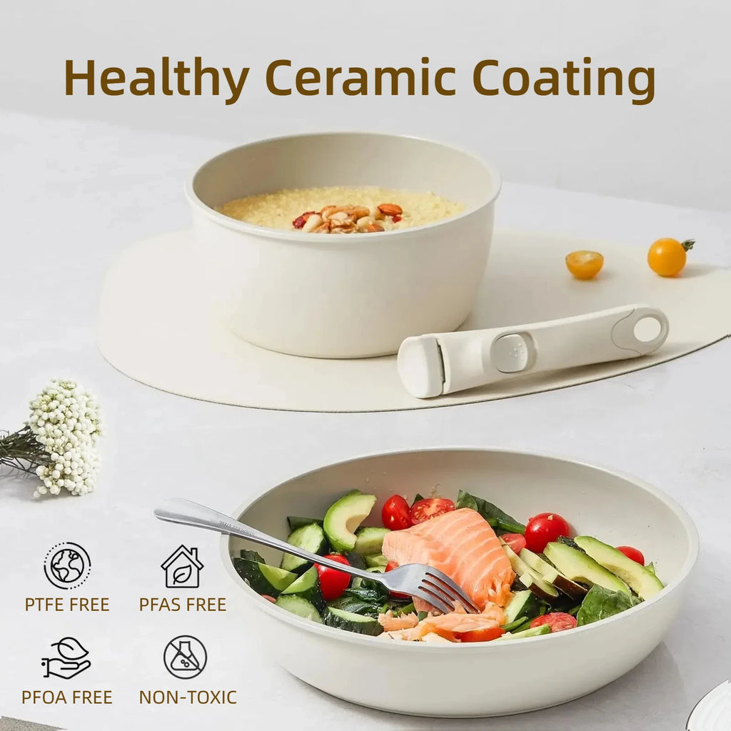 Set di pentole in granito antiaderenti da 5 pezzi con manico rimovibile Set di pentole da cucina per esterni Kit fornello da campeggio per camper a induzione con coperchio