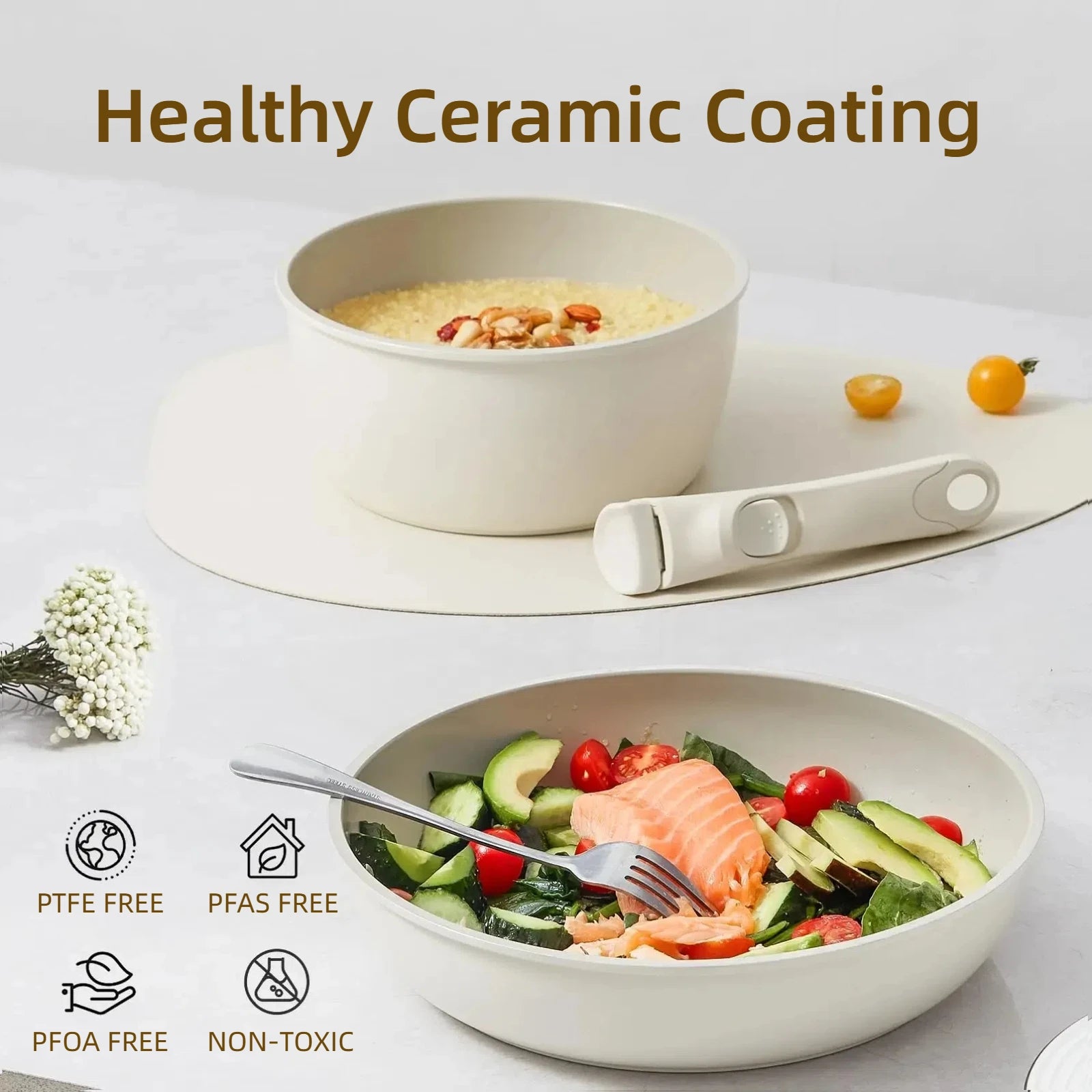 Set di pentole in granito antiaderenti da 5 pezzi con manico rimovibile Set di pentole da cucina per esterni Kit fornello da campeggio per camper a induzione con coperchio