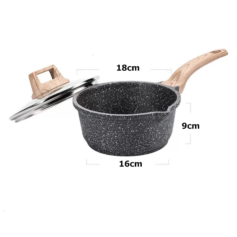 DONNOR 2.5Qt Pentola per Salsa con Coperchio Pentola in Granito Antiaderente per Tutti i Stufa Salsa Pentola per Zuppa Padella per Latte con Beccucci per Versare JT281