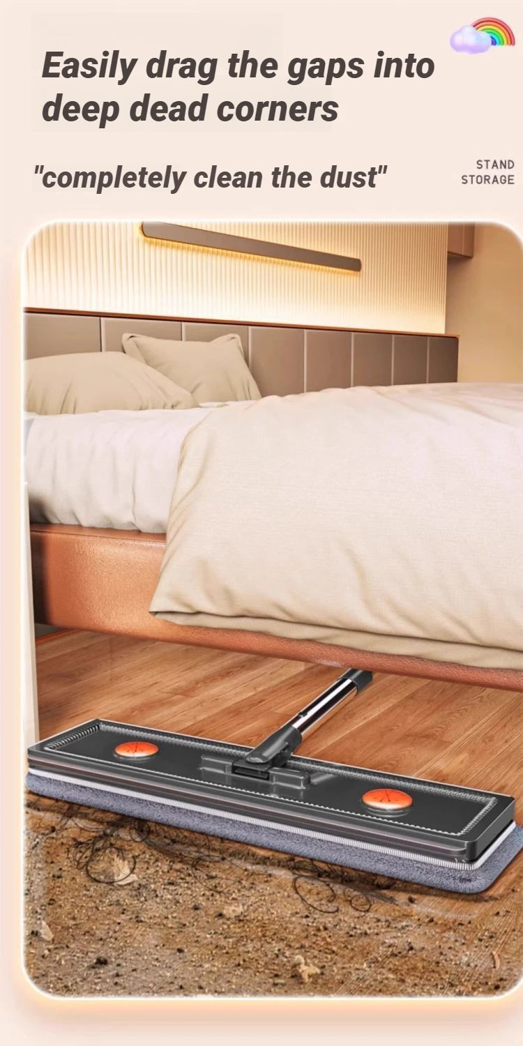 JOYBOS 40cm Flachwischmopp-Set „Hands Free“ mit Eimer, rotierender Bodenreiniger, waschbare Mikrofaser für Bad, WC und Zuhause