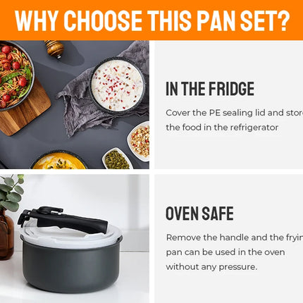 Non-stick saucepan set with removable handle and sealing lids, non-stick cookware set for induction hob