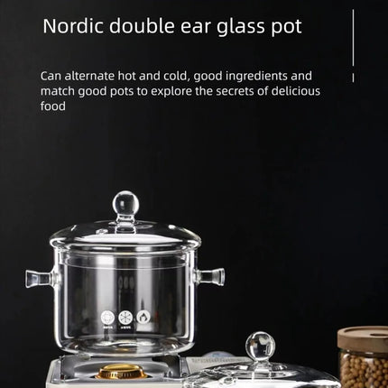 1350/1900 ml Ciotola per zuppa in vetro borosilicato alto con manico, pentola in vetro resistente al calore con coperchio, pentola trasparente