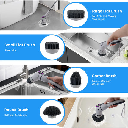 10-in-1 Cordless Electric Cleaning Brush, Rotating Bathroom and Toilet Brush with Voice Announcer