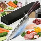 Professionelles 8-Zoll-Kochmesser aus 7CR17-Stahl mit Laser-Damastmuster, Pakkaholzgriff, Küchenmesser mit Scheide und Geschenkverpackung