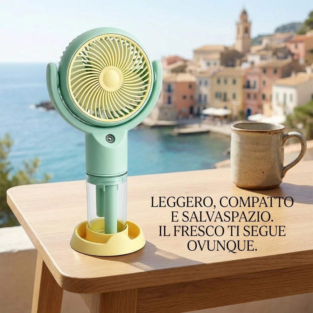 Ventilatore portatile a spruzzo, potente mini ventilatore da tavolo USB, flusso d'aria a 3 velocità, perfetto per casa, ufficio, camera da letto e viaggi all'aperto.