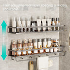 Scaffale di stoccaggio multifunzionale da cucina di lusso leggero, portaspezie a parete, condimento senza fori, portaoggetti da parete in acciaio inossidabile