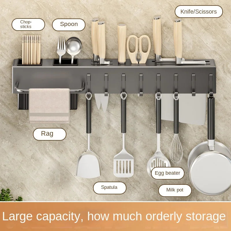 Mensola da cucina senza attrezzi, accessori da cucina, tubo per bacchette multifunzionale a parete, deposito per coltelli e attrezzi