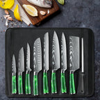 Set mit 8 scharfen und langlebigen ZENG Edelstahlmessern, mit grünem Harzgriff, tragbarer Nylontasche, Küchenutensilien für Zuhause und als Geschenk