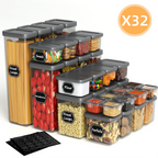 32-teiliges luftdichtes Lebensmittelbehälter-Set mit Deckeln, BPA-freie Kunststoff-Organizer für die Speisekammer, stapelbare Behälter für Müsli, Mehl, Nudeln, Getreide mit Etiketten und Marker