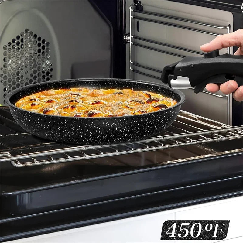 MICHELANGELO Padelle Antiaderenti Set Manico Rimovibile Padelle Rivestimento in Granito Padelle Non Tossicche Bistecca Frittata Padella Forno Sicuro