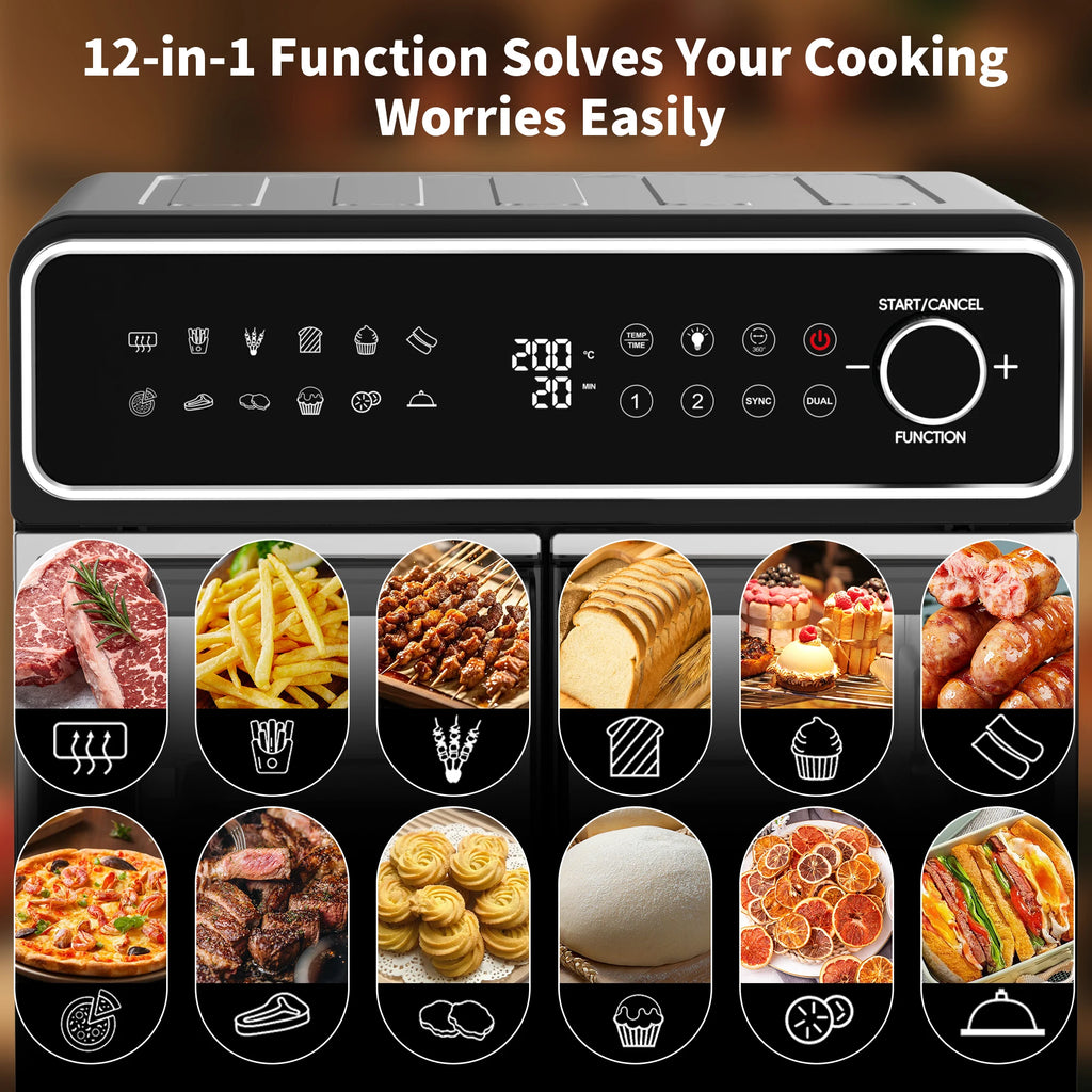 Friggitrice ad Aria EMPHSISM AFTO-2307DT 23L 2400W Doppia Zona Acciaio Inox