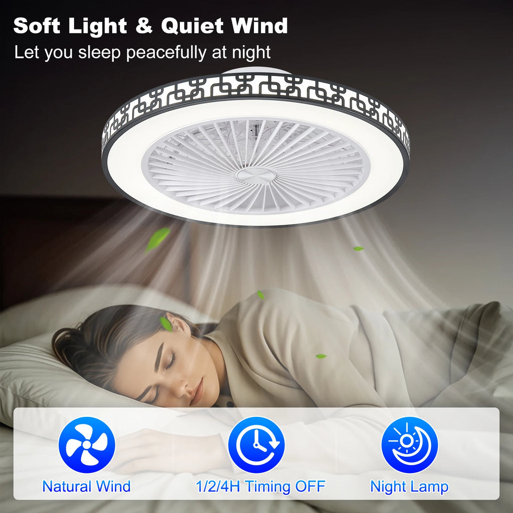 Ventilatore da soffitto con luce LED, telecomando, 6 velocità e luce dimmerabile 3000K-6000K