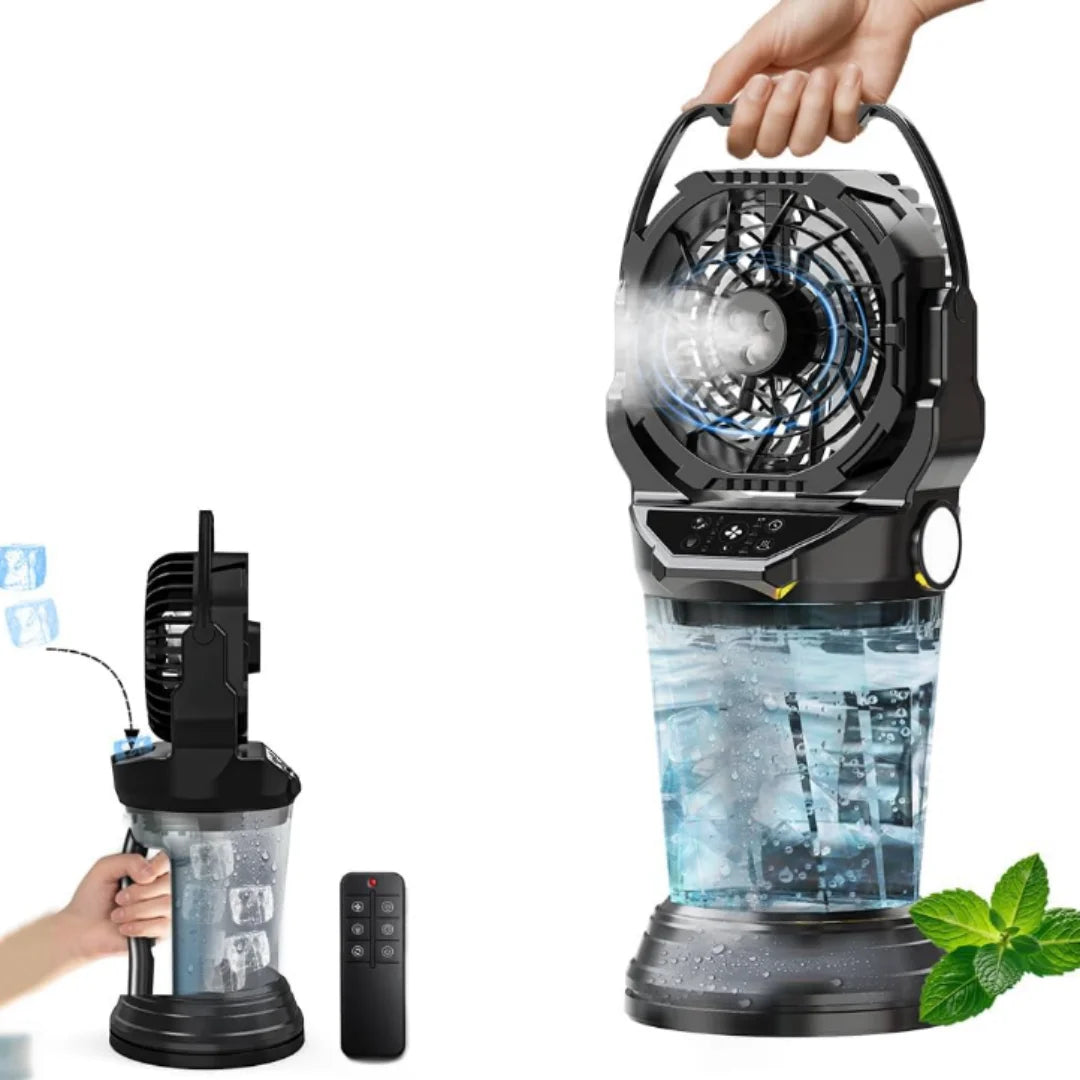 Ventilatore spray portatile con serbatoio d'acqua, 120 °   Oscillazione, luce RGB, telecomando, 3/4 velocità