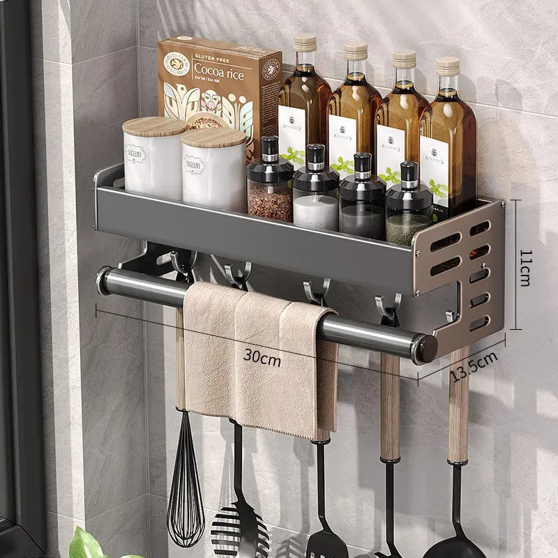 Scaffale da Cucina Color Canna di Fucile - Organizzatore Multifunzionale in Alluminio Senza Foratura per Spezie e Coltelli