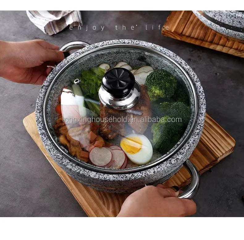 Grande Formato Riscaldamento Diretto Zuppa di Granito Pentola Moor Pietra Sizzling Pentola Calda Cottura Wok Cottura del Riso Cottura Cibo Servire Pentola di Pietra