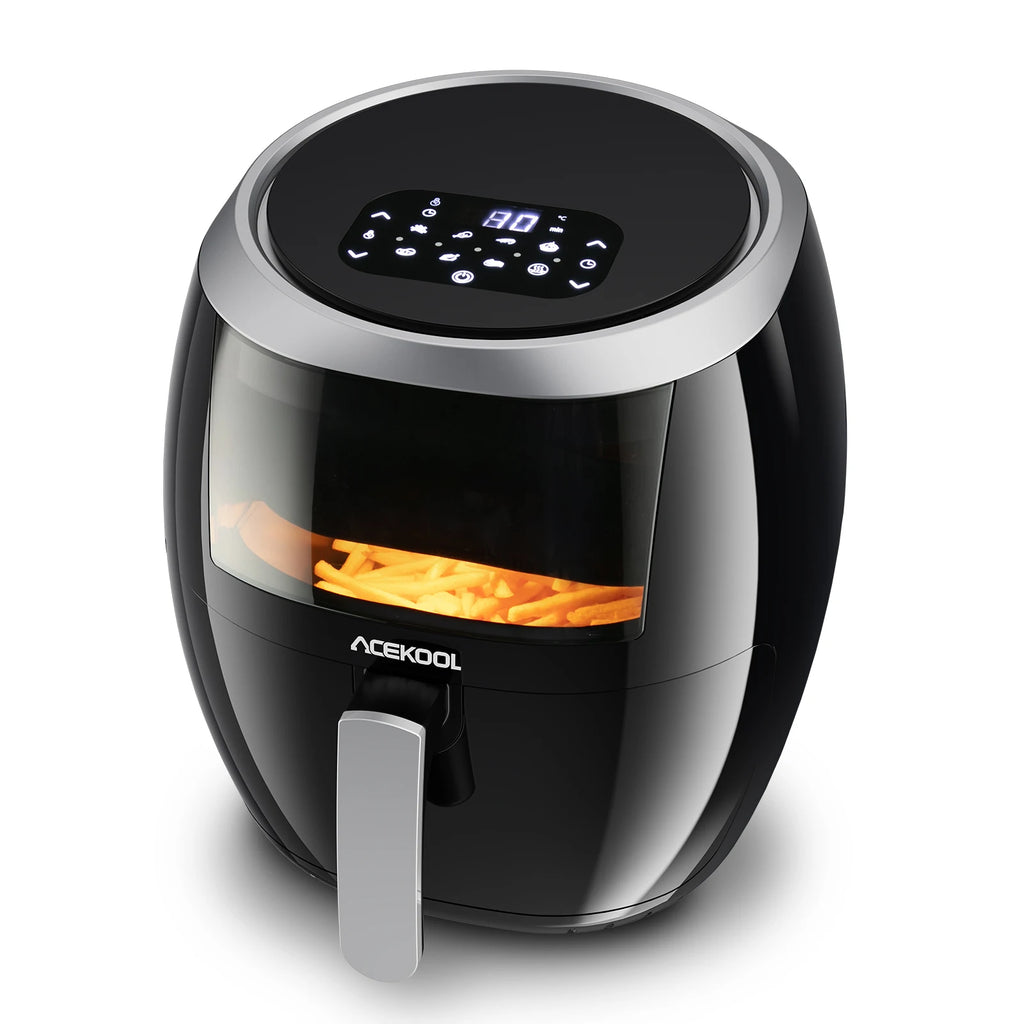 8L digitale Heißluftfritteuse – schnelles Garen 1800W, Touchpanel, 8 voreingestellte Programme, 360° Zirkulationstechnologie, ölfrei, antihaftbeschichtet, spülmaschinenfest, Familiengröße, schwarz
