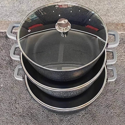 Black Aluminum Cookware Set with Non-stick Granite Coating, 20 24 28 32 36 40 44cm