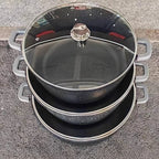 Set di Pentole in Alluminio Nero con Rivestimento in Granito Antiaderente, 20 24 28 32 36 40 44cm