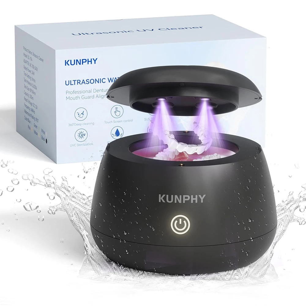 KUNPHY Dental Pod Ultraschallreiniger für Retainer, UV-Licht-Sterilisator für Aligner, Nachtschienen, Mundschutz, Zahnprothesenreiniger