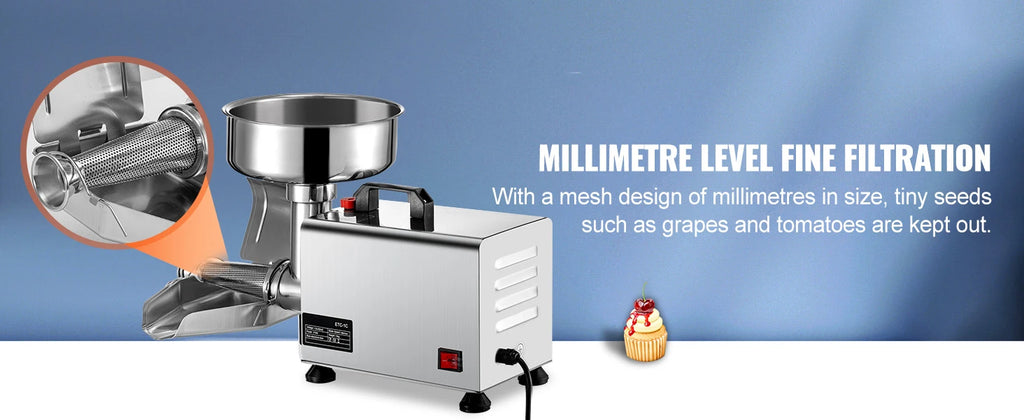 SucceBuy Elektrischer Passierer für Tomaten, 370W, professioneller Tomaten-Entsafter aus Edelstahl, 90-160 kg/h