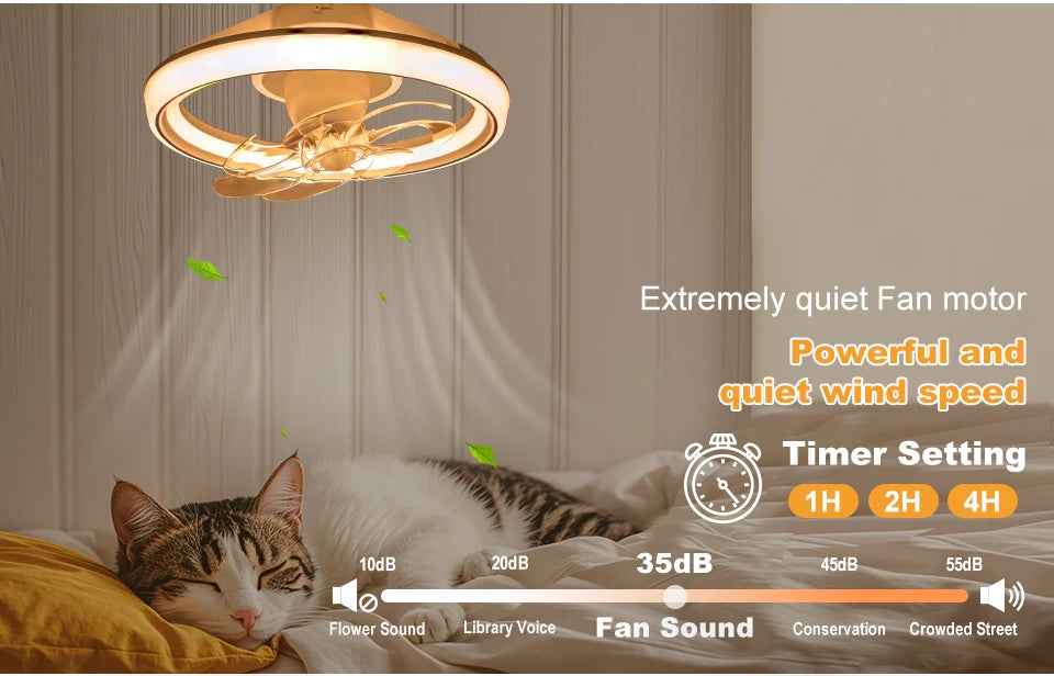 Ventilatore da soffitto a LED intelligente con altoparlante 360 °   Lampadario rotante moderno RGB con telecomando APP, lampadario a 6 velocità per interni domestici