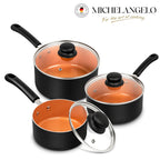 MICHELANGELO 3-teiliges Topf-Set antihaftbeschichteter Milchsaucen-Topf mit Deckel Kupfer-Stieltopf Multifunktionaler kleiner Saucen-Topf Aluminium-Suppentopf