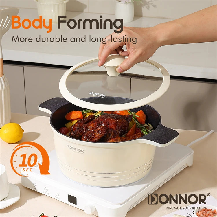 DONNOR 15-teiliges Keramik-Kochgeschirr-Set Töpfe und Pfannen Set Antihaft-Induktionsküche Platzsparendes Kochgeschirr-Set Induktion RV-Set JT445