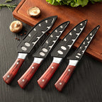 ZENG 4-teiliges Edelstahl-Fleischermesser-Set mit rotem Kunstholzgriff und Lederscheiden für die Küche