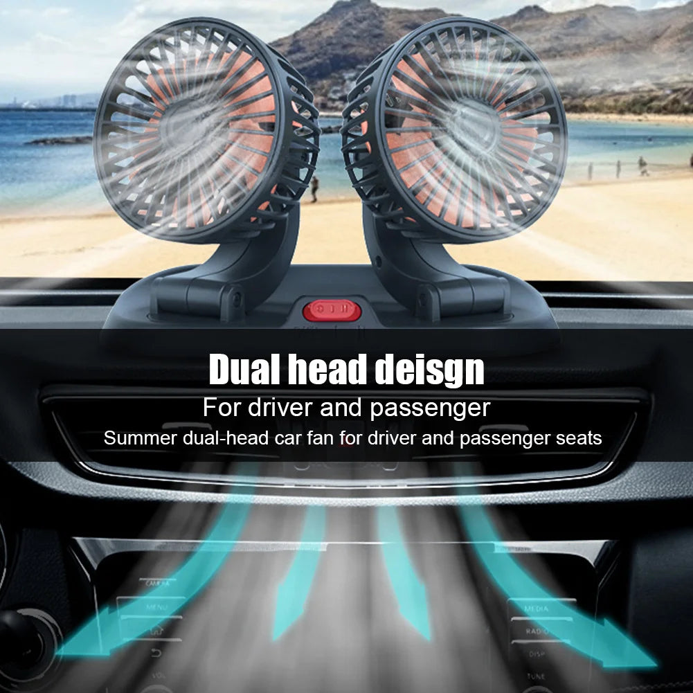 Ventilatore per auto EAFC 5V/12V 360 °   Ventilatore USB a Doppia Testa per Auto, Silenzioso, 2 Velocità Regolabili, Raffreddatore Automatico per Camper, Camion e Accessori Auto