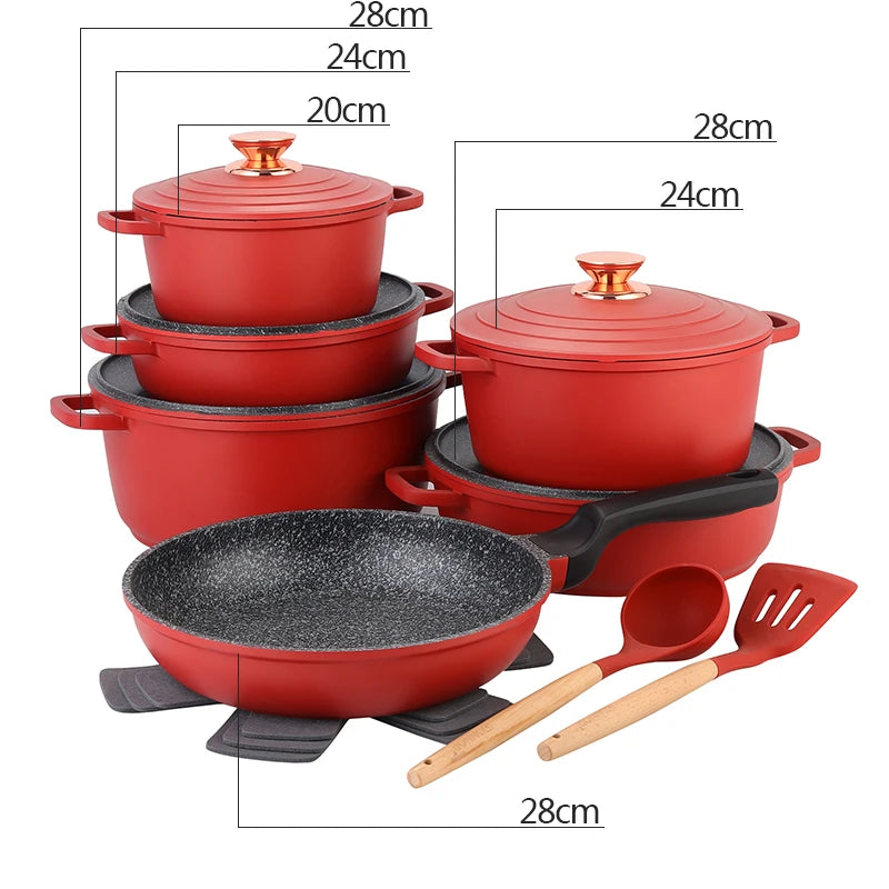 DONNOR Set di pentole in ceramica Set di pentole a induzione da 18 pezzi con coperchio Set di padelle e pentole antiaderenti salutari da cucina con padella JT532
