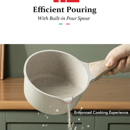 DONNOR Pentolino 2.5Qt con Coperchio Pentola in Granito Antiaderente per Tutti i Tipi di Piani Cottura, Pentolino per Salsa, Zuppa, Latte con Beccucci per Versare JT281