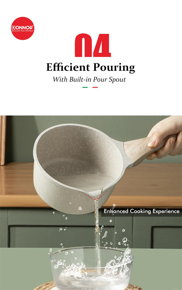 DONNOR 2.5Qt Pentola per Salsa con Coperchio Pentola in Granito Antiaderente per Tutti i Stufa Salsa Pentola per Zuppa Padella per Latte con Beccucci per Versare JT281