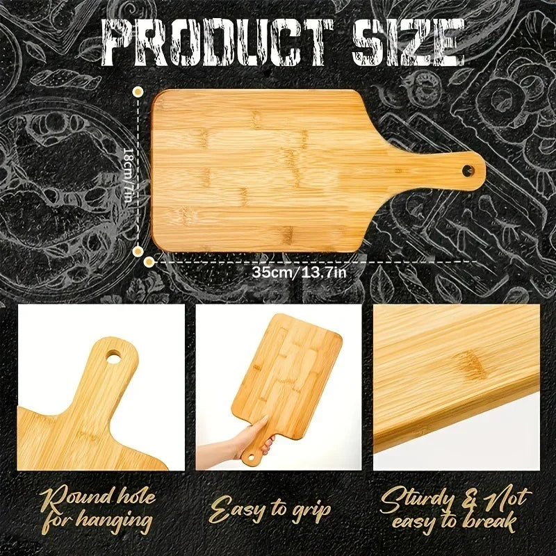 Holzschneidebretter mit Griff, Küchenschneidebretter aus Bambus für Pizza, Brot, Käse, Wurst und Gemüse