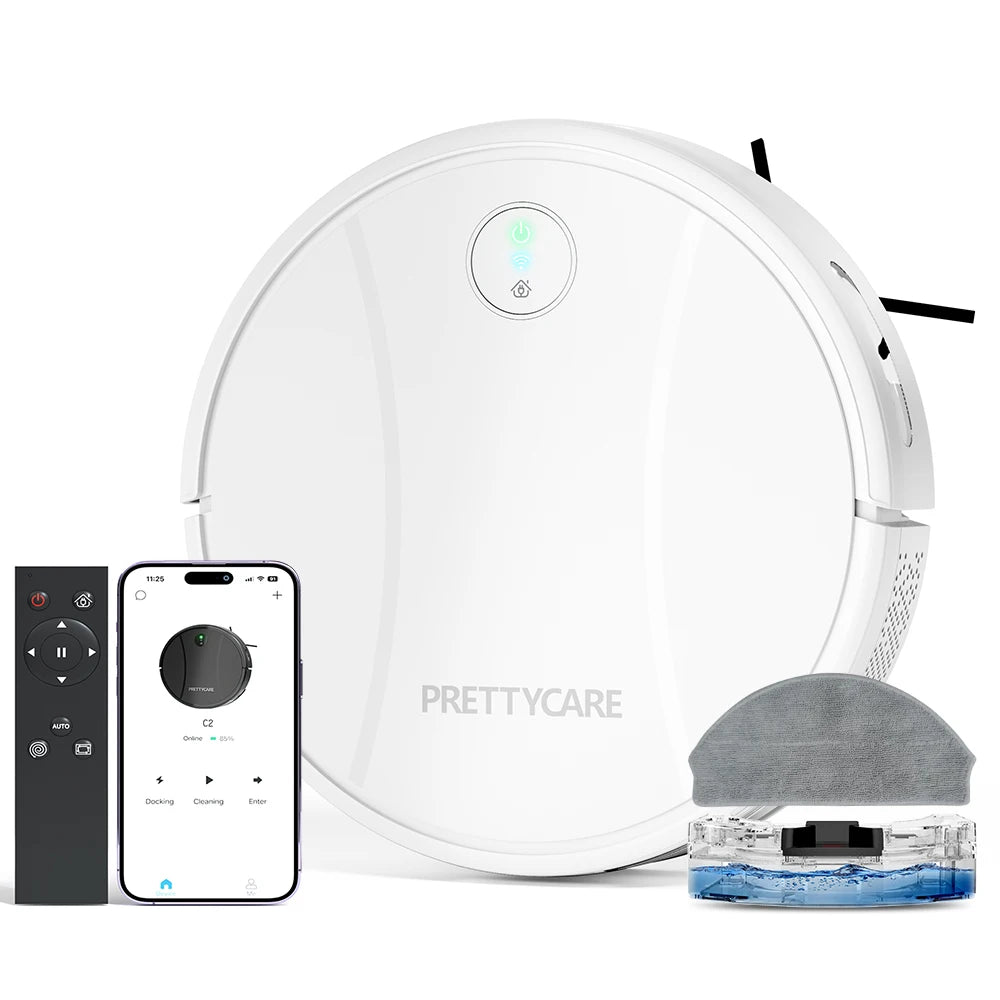 PrettyCare C2 Roboter-Staubsauger und Wischmopp, 4000 Pa Saugkraft, Roboterstaubsauger mit automatischer Teppichverstärkung, Alexa/WLAN/App