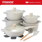 DONNOR 15 Pezzi Pentole e Padelle in Ceramica Set di Pentole Sane Antiaderenti Set da Cucina Set da Cucina con Padella a Induzione RV Set JT530