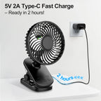 Mini Ventilatore Portatile a Clip, Ventilatore da Tavolo, 4 Velocità Silenziose con Rotazione a 360° °   Lampada da Campeggio con Oscillazione Automatica della Testa, Alimentazione ad Aria, Batteria da 4000mAh