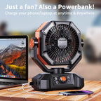 Ventilatore da campeggio con batteria da 20000 mAh con lanterna a 4 LED Ventilatore da tavolo a 8 velocità Ventilatore da esterno portatile per tenda da campeggio all'aperto e pesca
