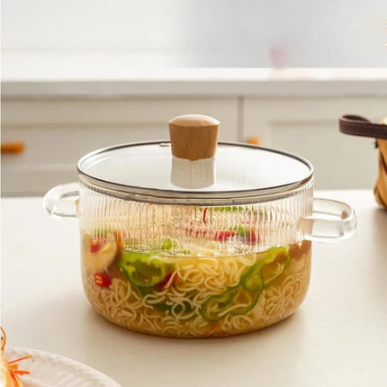 Glass pot with lid 1.6L heat-resistant glass pot with double handles Non-stick pot for soup and milk kitchen utensils