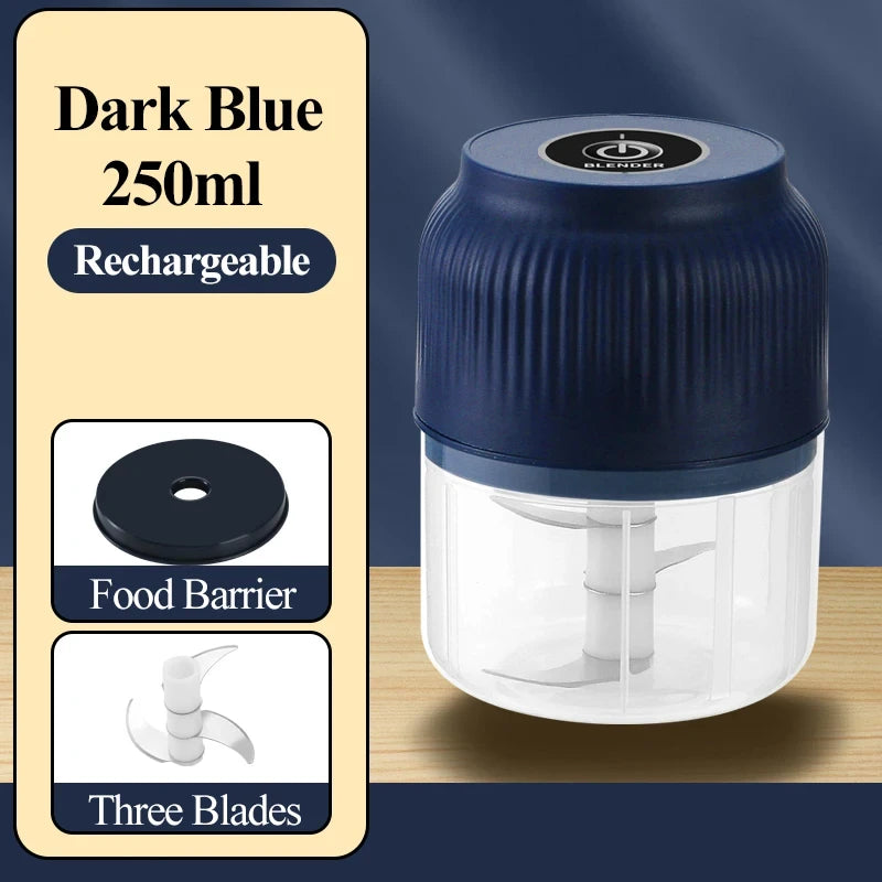 Mini Akku-Zerkleinerer, 250ml, USB-wiederaufladbar, Knoblauch- und Gemüseschneider, Knoblauchpresse