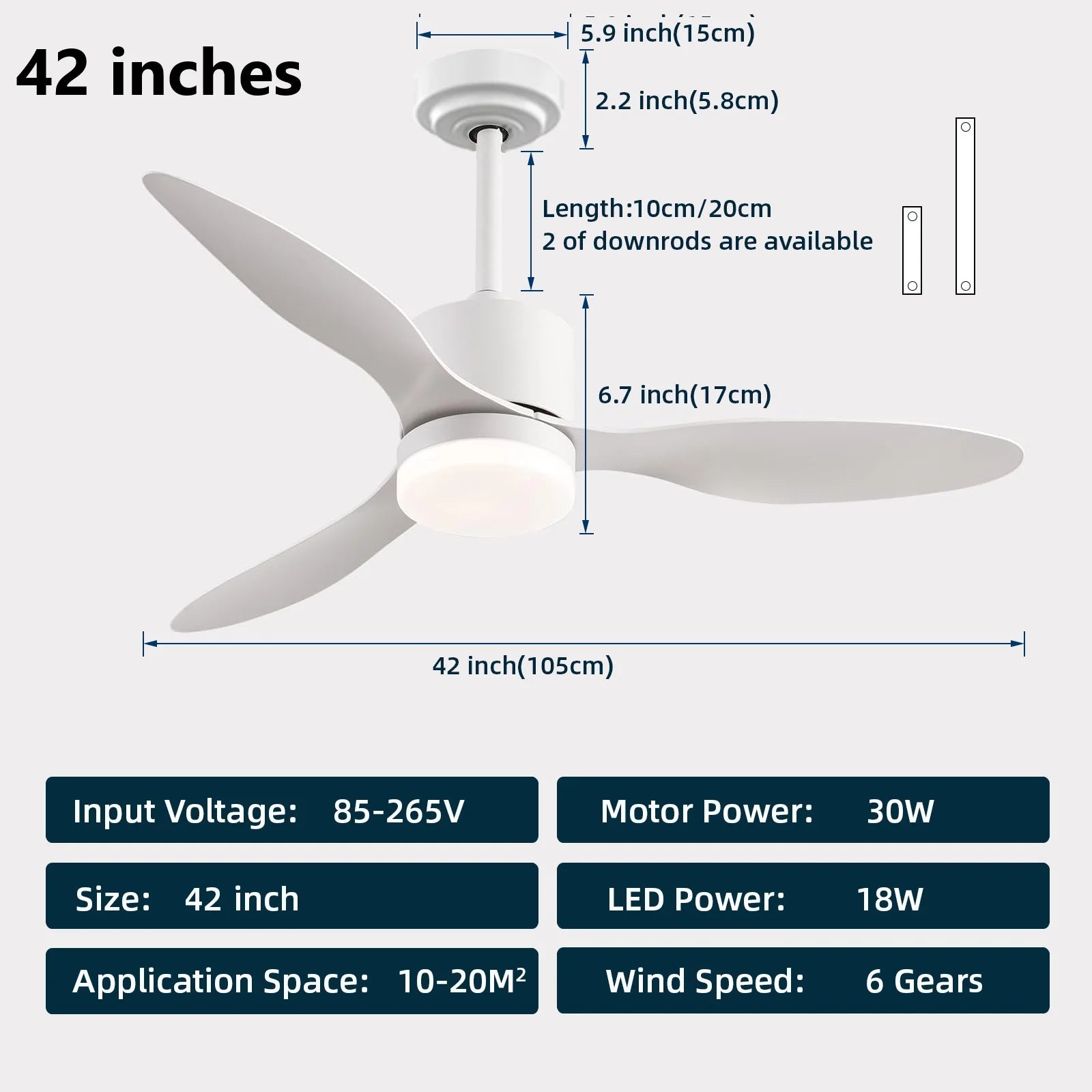 Ventilatore da Soffitto a Risparmio Energetico da 42-52 Pollici con Luce e Telecomando Ventilatore Elettrico Reversibile a 3 Pale, Ventilatore da Soffitto a Basso Profilo per Caffetteria, Casa, Hotel, Ufficio, Bungalow