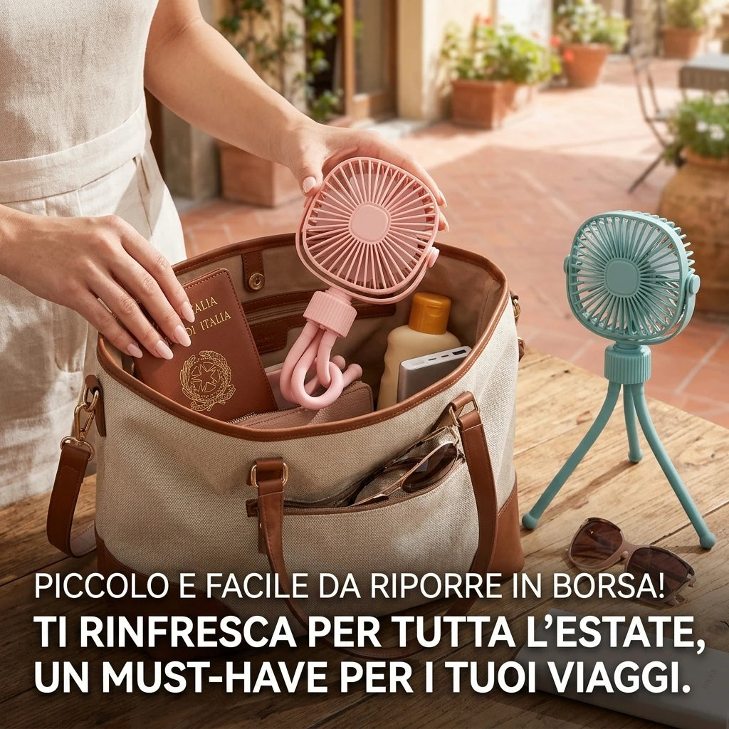 Ventilatore ricaricabile USB con treppiede flessibile, silenzioso e ad alta potenza, portatile per scrivania, passeggini e campeggio