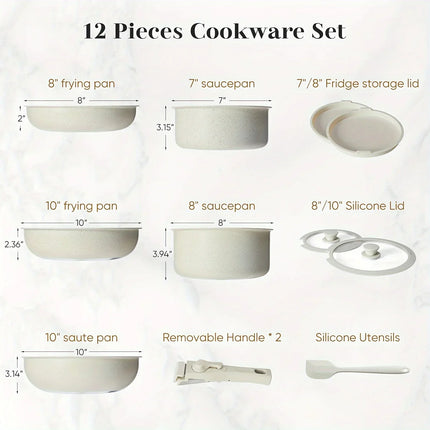 12-Piece White Granite Cookware Set, Nonstick Pots and Pans Set, Induction Cookware, Pots and Pans with