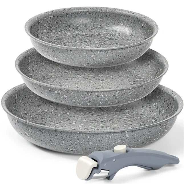 MICHELANGELO Nonstick Pan Set with Detachable Handle Aluminum Pot with Granite Coating Egg Pan Cookware Set