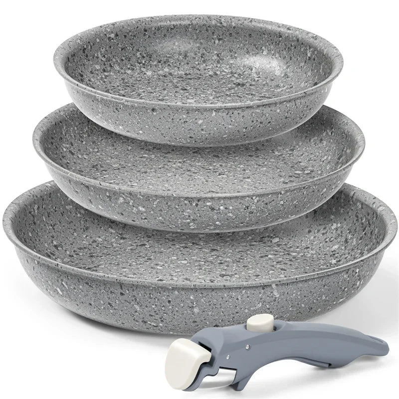 MICHELANGELO Set di padelle antiaderenti con manico rimovibile Pentola in alluminio con rivestimento in granito Padella per uova Set di pentole