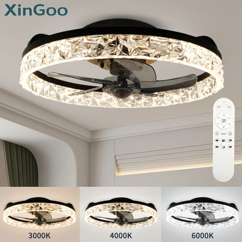 Ventilatore da Soffitto Intelligente XINGOO con Luce e Telecomando, Ventilatore Decorativo per Camera da Letto, Ventilatore a 6 Velocità con Luce LED Circolante