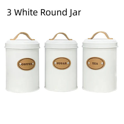Metal Airtight Container Set for Coffee, Tea, and Sugar with Bamboo Lids, 3 Countertop Jars