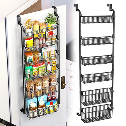 6-Tier Over the Door Hanging Organizer, Anti-Tip, 6 Large Baskets, No Drilling, Metal Rack for Bedroom, Bathroom, Kitchen