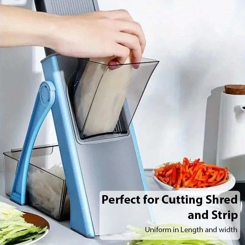 Affettaverdure Pieghevole Multifunzione, Tritatutto per Frutta e Verdura, Grattugia Regolabile per Ravanelli, Affettatrice per Aglio con 4 Modalità, Utensile da Cucina per Tagliare a Julienne