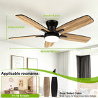Ventilatore da soffitto a doppia pala da 42 pollici con luce LED dimmerabile, motore DC reversibile a 6 velocità dimmerabile, timer silenzioso, ventilatore a basso profilo per camera da letto, cucina, appartamento